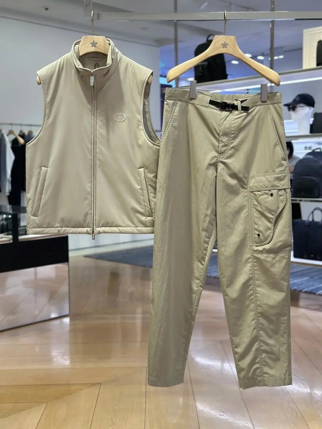 Dior Jackets Monogram Zip-Up Hooded Jacket — Dior vest set (apricot)