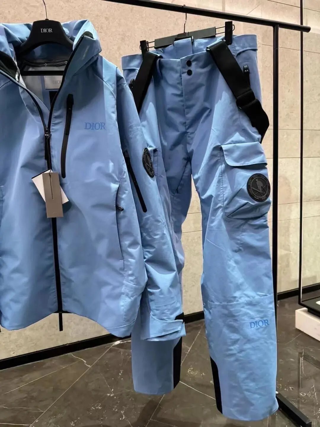 Dior Jackets Monogram Zip-Up Hooded Jacket — Dior suit (blue)
