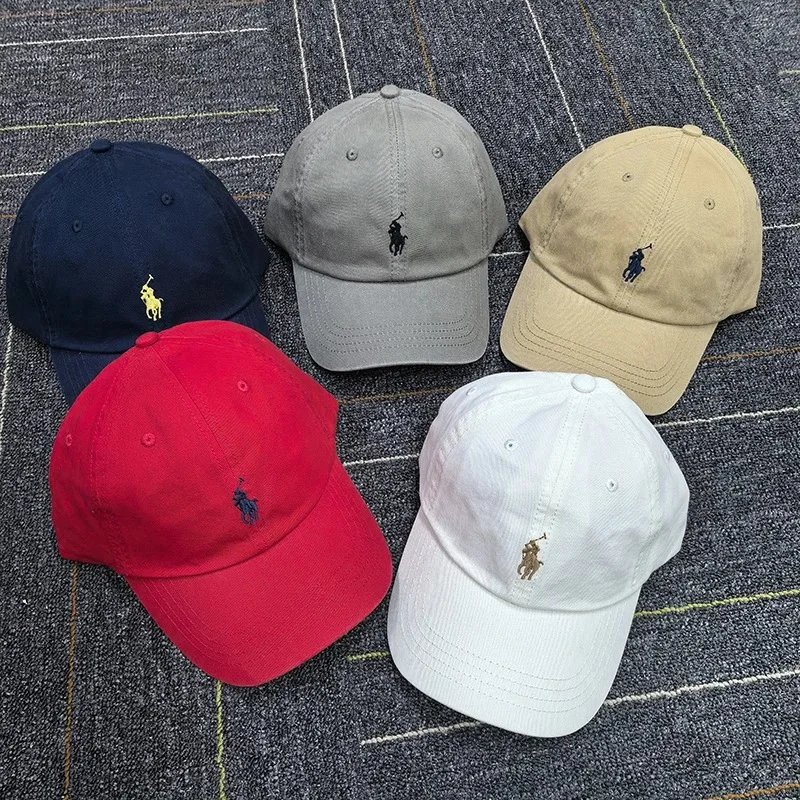 Hats for men and women, caps with pony logo embroidery, gray soft-top polo baseball caps