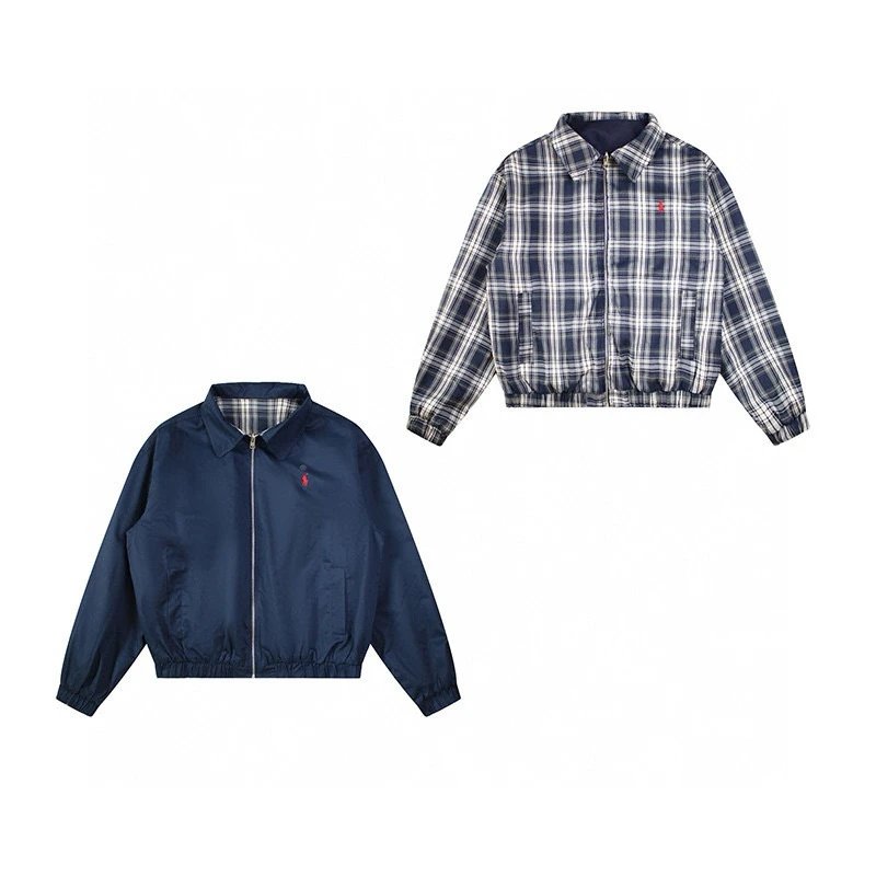 Polo Ralph Lauren Jackets Reversible Plaid-Lined Zip Jacket — double-sided navy blue r 45