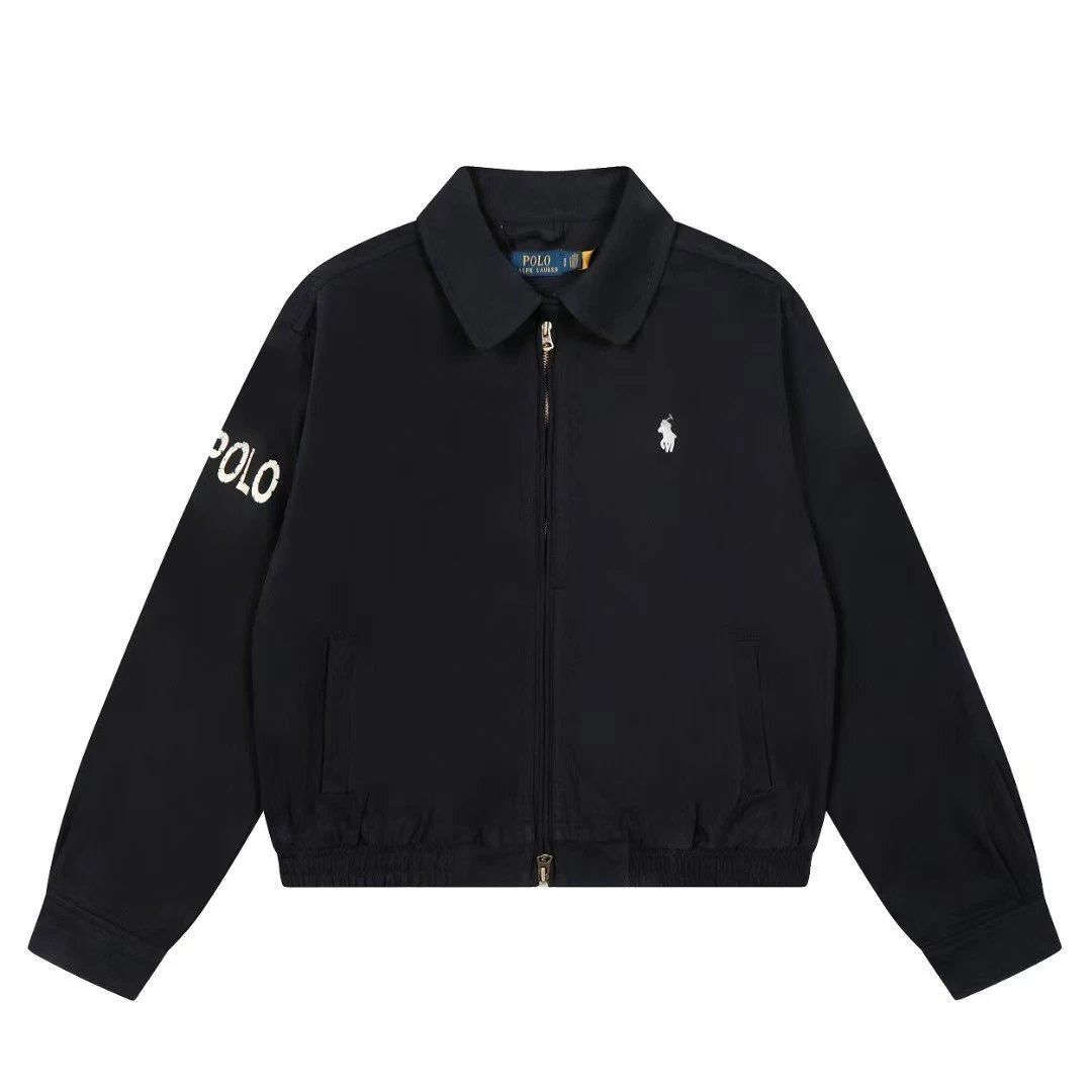 Polo Ralph Lauren Jackets Reversible Plaid-Lined Zip Jacket — Navy blue embroidered patch