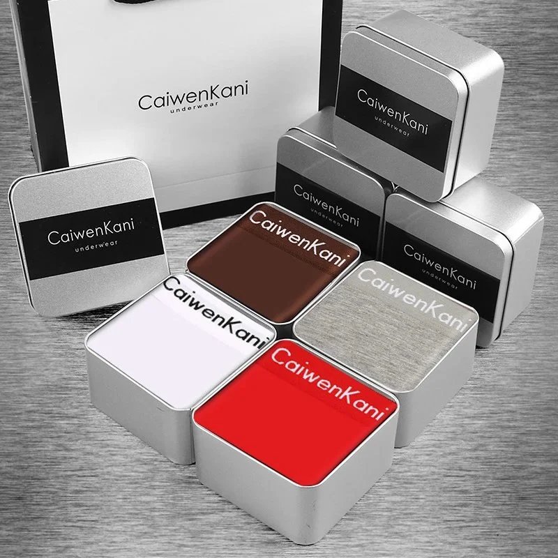 CaiwenKani Underwear Men's stretch cotton boxer briefs, 4-pack gift box — Horse mouth four gift boxes (brown gray white red)