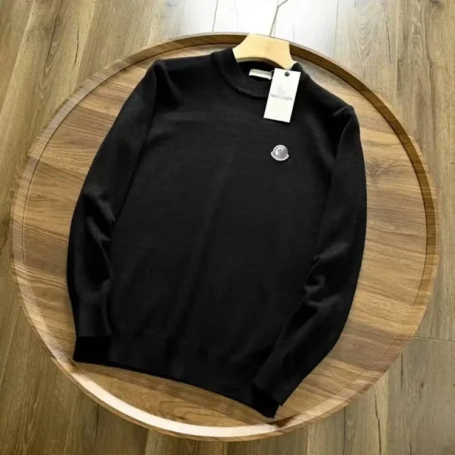 Moncler Knitwear Crewneck knit sweater with logo patch product detail image 6