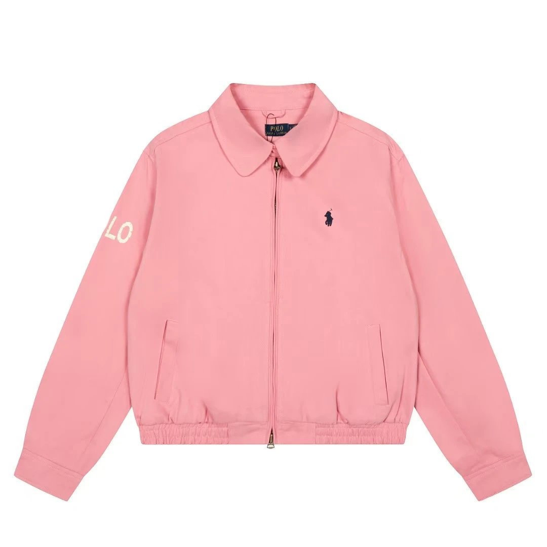 Polo Ralph Lauren Jackets Reversible Plaid-Lined Zip Jacket — Pink embroidered patch