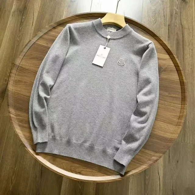 Moncler Knitwear Crewneck knit sweater with logo patch product detail image 3