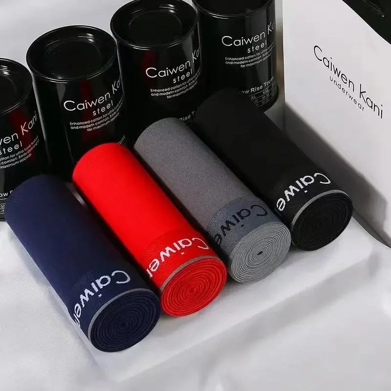 CaiwenKani Underwear Men's stretch cotton boxer briefs, 4-pack gift box — Black cans 4 item 365 dark blue red dark gray black