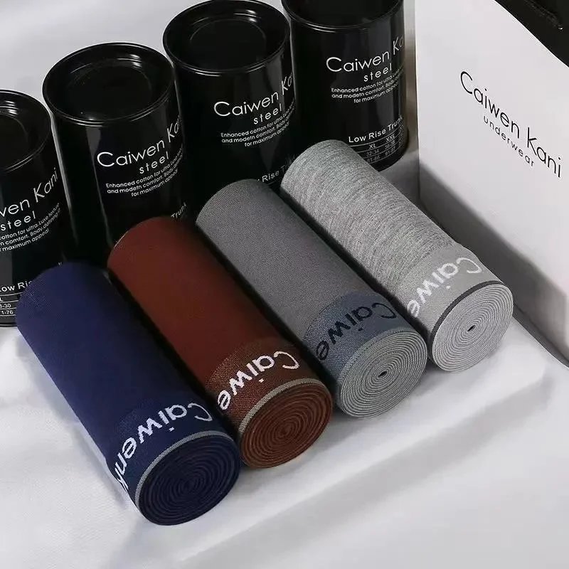 CaiwenKani Underwear Men's stretch cotton boxer briefs, 4-pack gift box — Black cans 4 item 365 dark blue coffee dark gray light gray