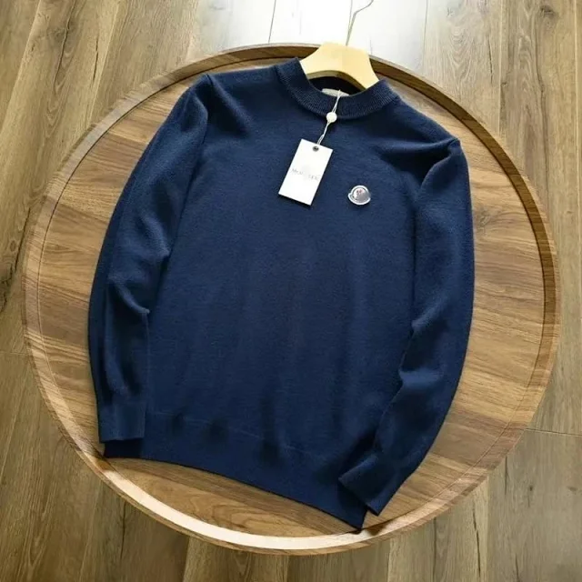 Moncler Knitwear Crewneck knit sweater with logo patch product detail image 5