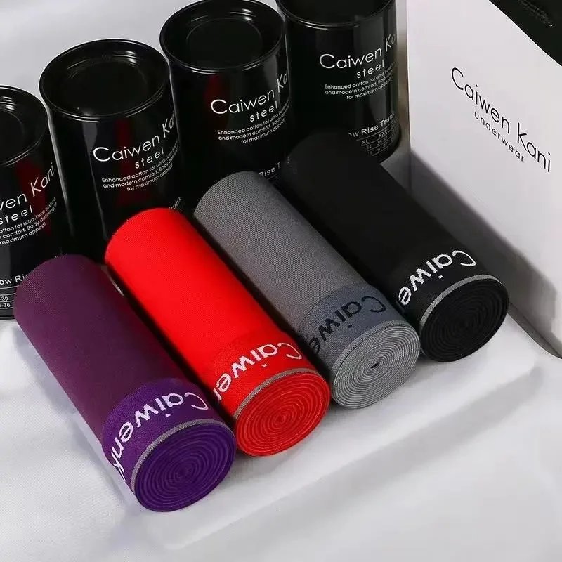 CaiwenKani Underwear Men's stretch cotton boxer briefs, 4-pack gift box — Black cans 4 item 365 purple red dark gray black