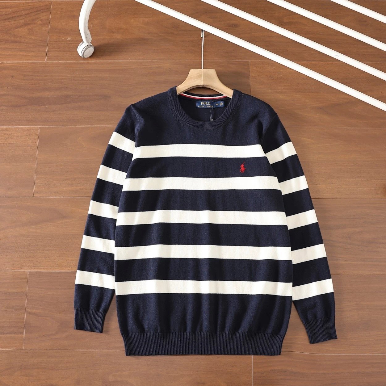 Polo Ralph Lauren Knitwear Crewneck and zip-up knit sweaters with embroidered pony logo — M 201 Blue and white