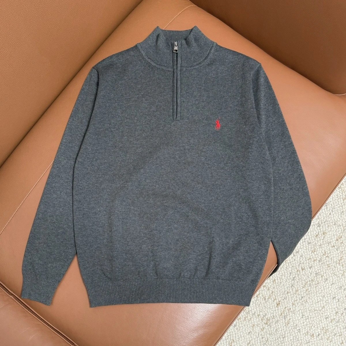 Polo Ralph Lauren Knitwear Crewneck and zip-up knit sweaters with embroidered pony logo — M 301 Dark gray