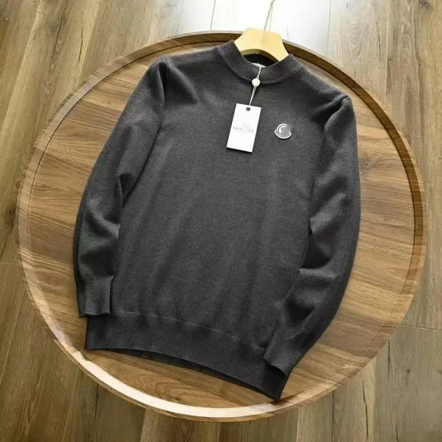 Moncler Knitwear Crewneck knit sweater with logo patch product detail image 4