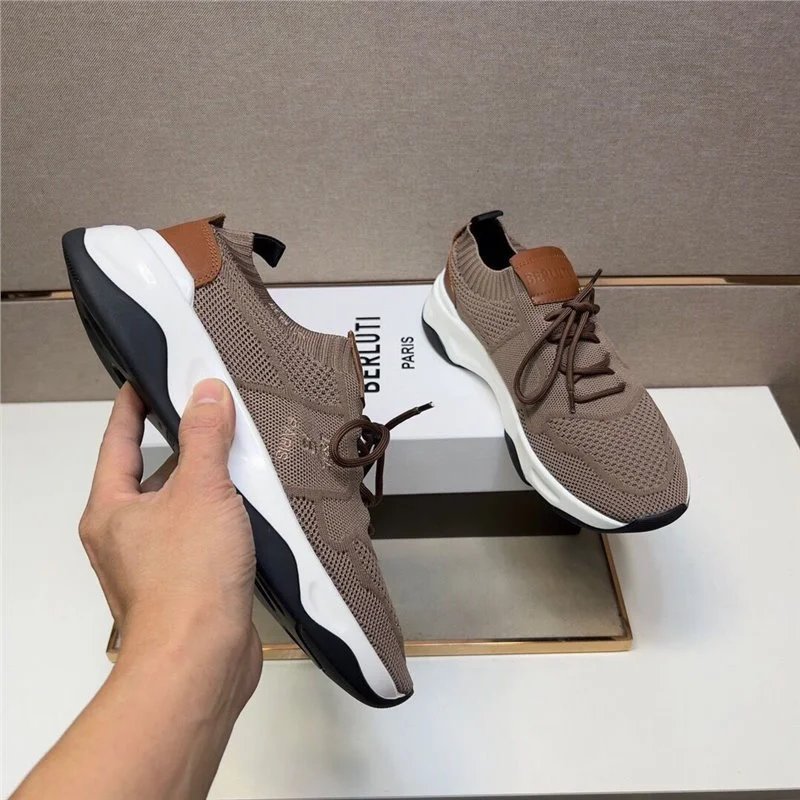 Berluti Sneakers Knit sock with leather heel panels — Style 4
