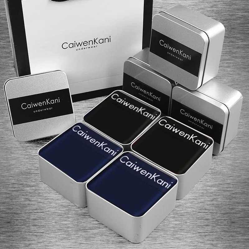 CaiwenKani Underwear Men's stretch cotton boxer briefs, 4-pack gift box — Horse mouth four gift boxes (black black blue blue)