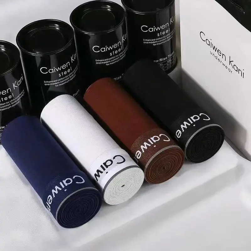CaiwenKani Underwear Men's stretch cotton boxer briefs, 4-pack gift box — Black cans 4 item 365 dark blue white coffee black