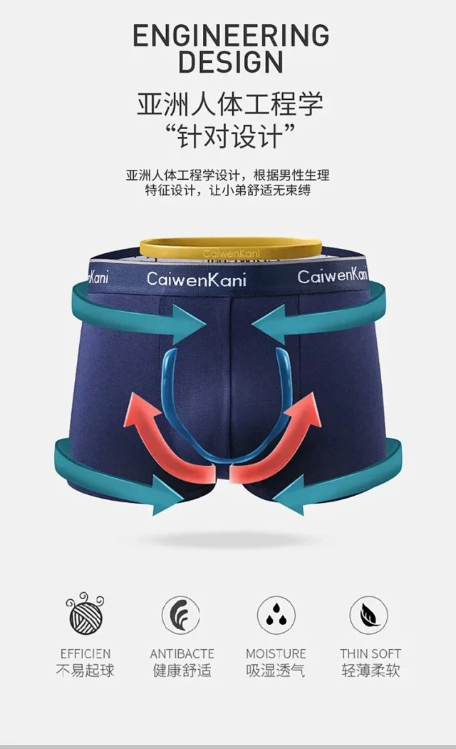 CaiwenKani Underwear Men's stretch cotton boxer briefs, 4-pack gift box product detail image 6
