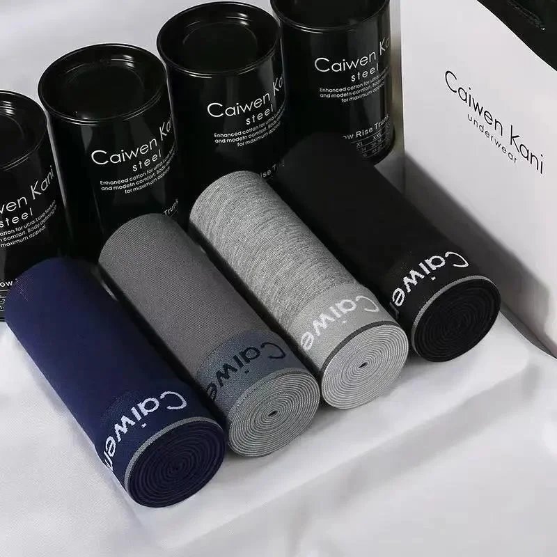 CaiwenKani Underwear Men's stretch cotton boxer briefs, 4-pack gift box — Black cans 4 item 365 black dark gray light gray dark blue