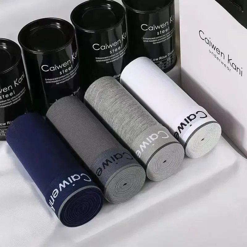 CaiwenKani Underwear Men's stretch cotton boxer briefs, 4-pack gift box — Black cans 4 item 365 dark blue dark gray light gray white