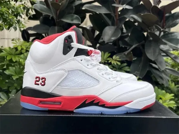 Air Jordan 5 White Fire Red Sneakers - 1