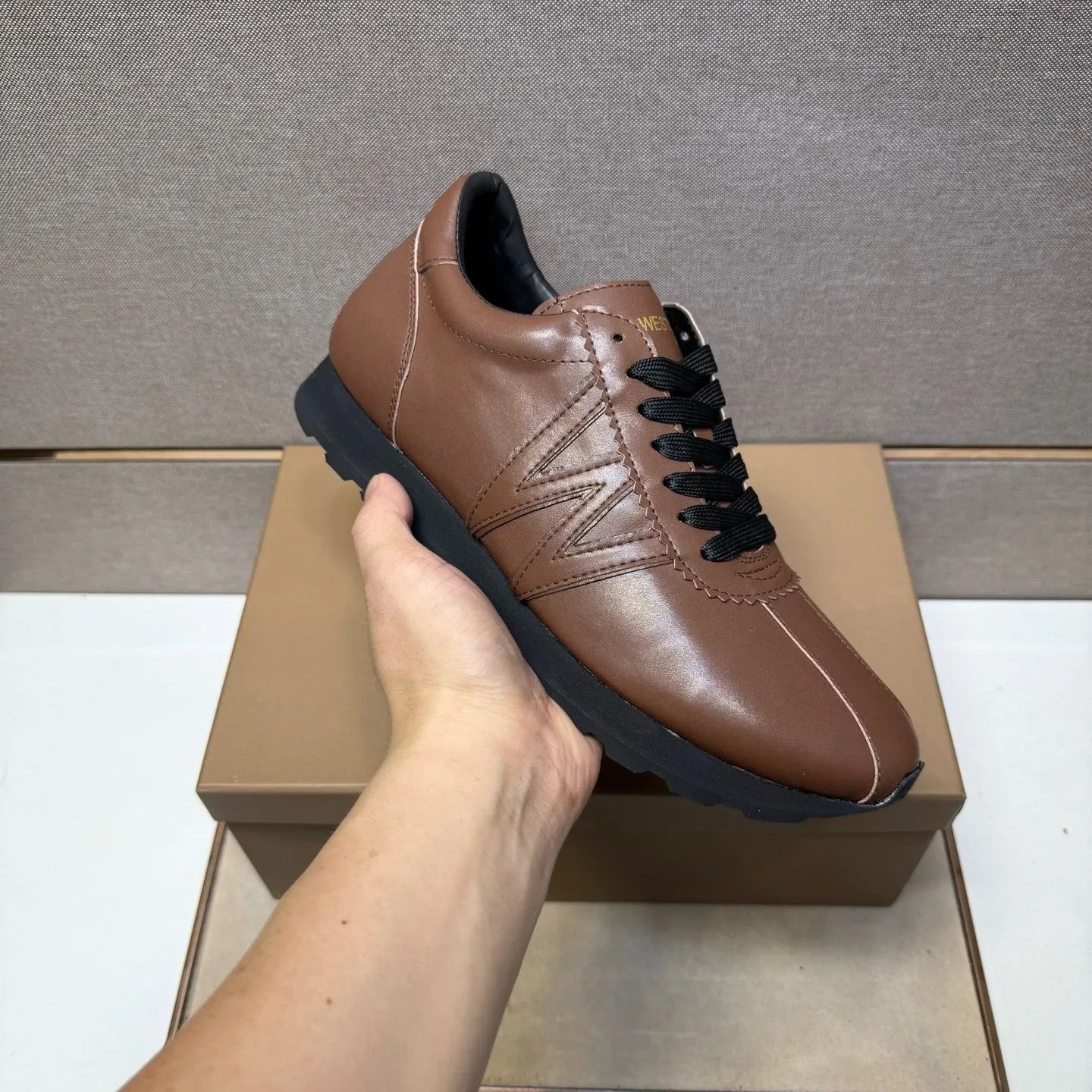 J.M. Weston Sneakers Low-Top Lace-Up Leather with W Side Detail — Style 3