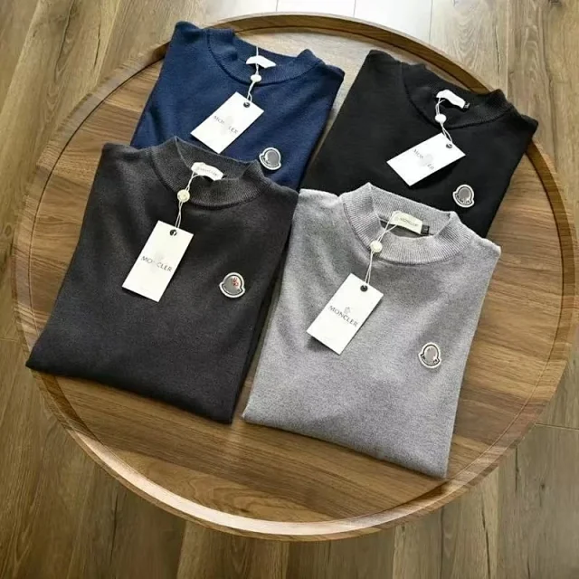 Moncler Knitwear Crewneck knit sweater with logo patch product detail image 2