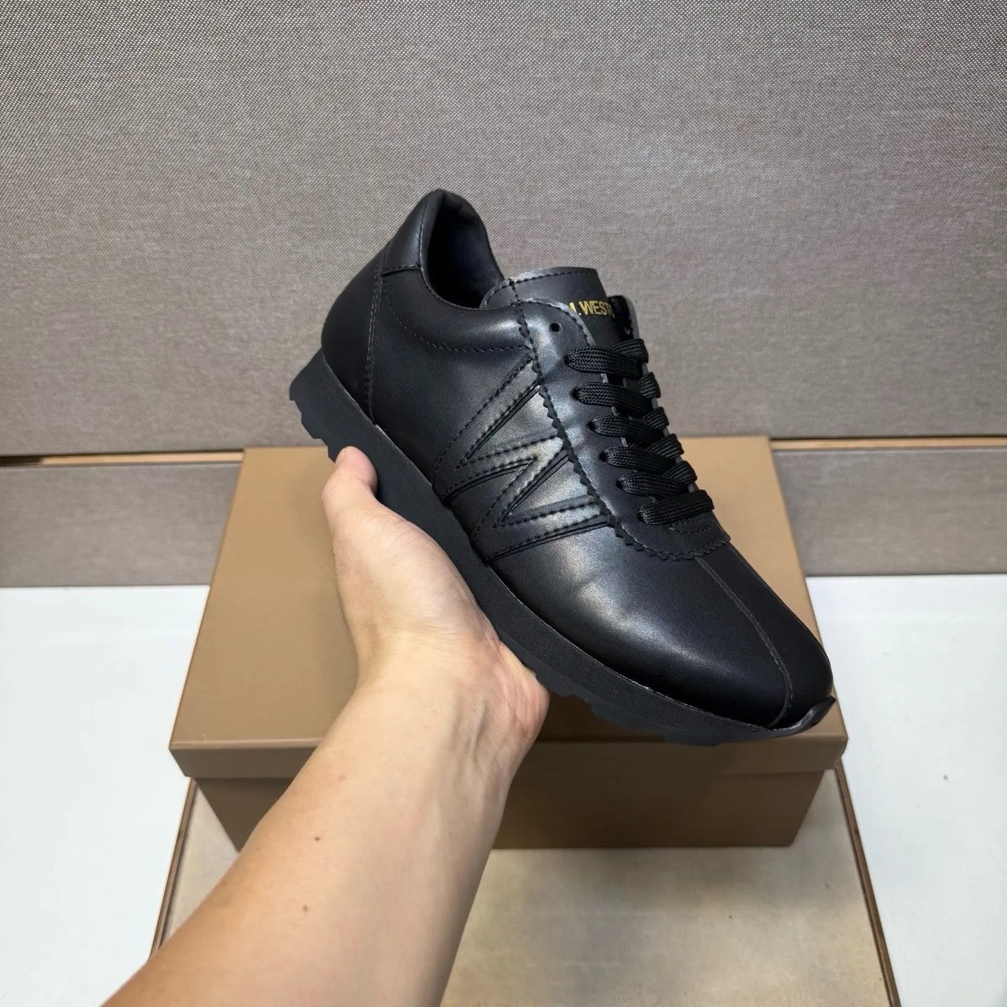 J.M. Weston Sneakers Low-Top Lace-Up Leather with W Side Detail — Style 4