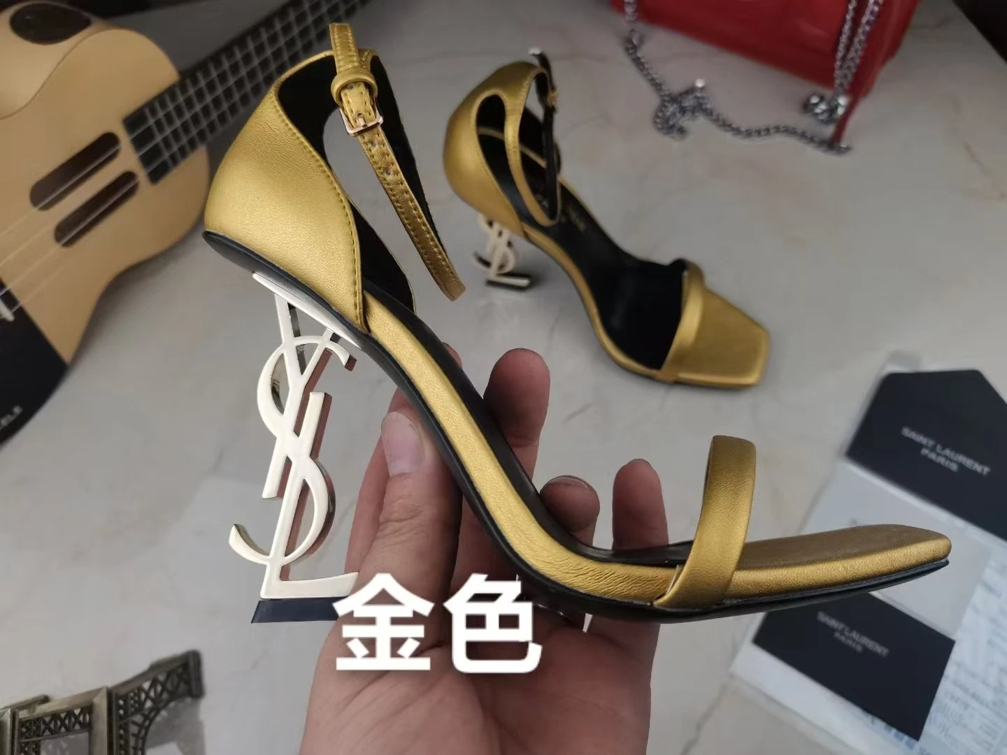 Saint Laurent YSL monogram heel footwear — Golden 10cm