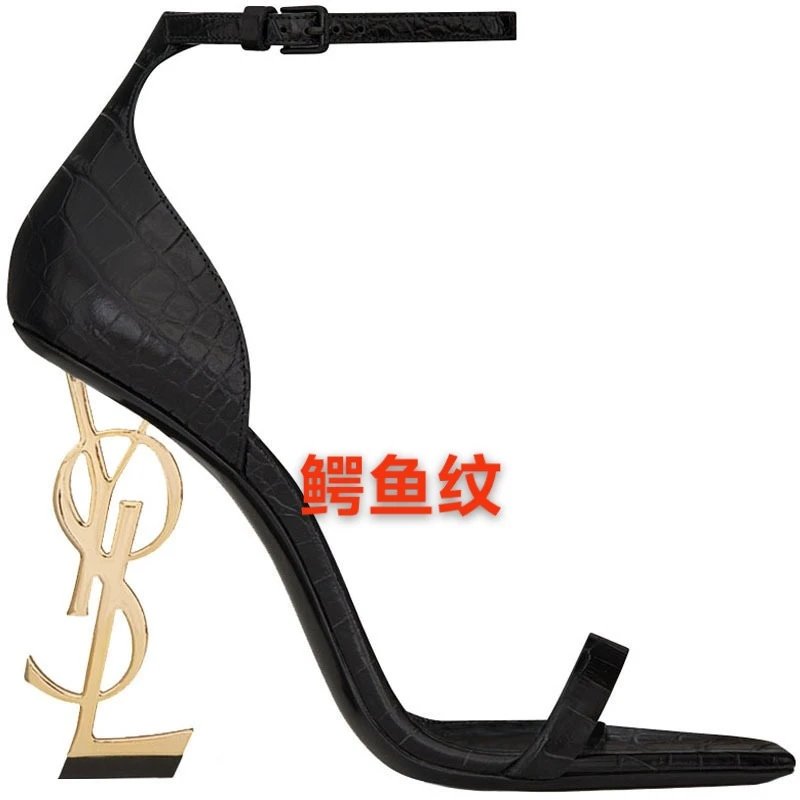 Saint Laurent YSL monogram heel footwear — Crocodile Black 10cm