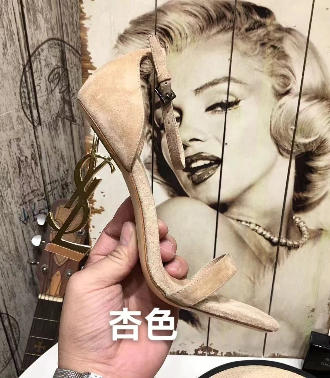 Saint Laurent YSL monogram heel footwear — Apricot 8CM