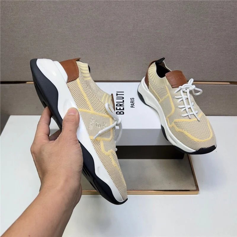 Berluti Sneakers Knit sock with leather heel panels — Style 5
