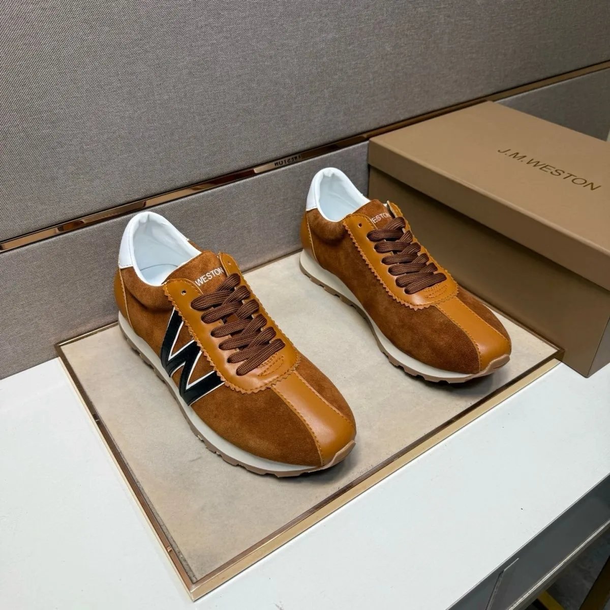 J.M. Weston Sneakers Low-Top Lace-Up Leather with W Side Detail image 5
