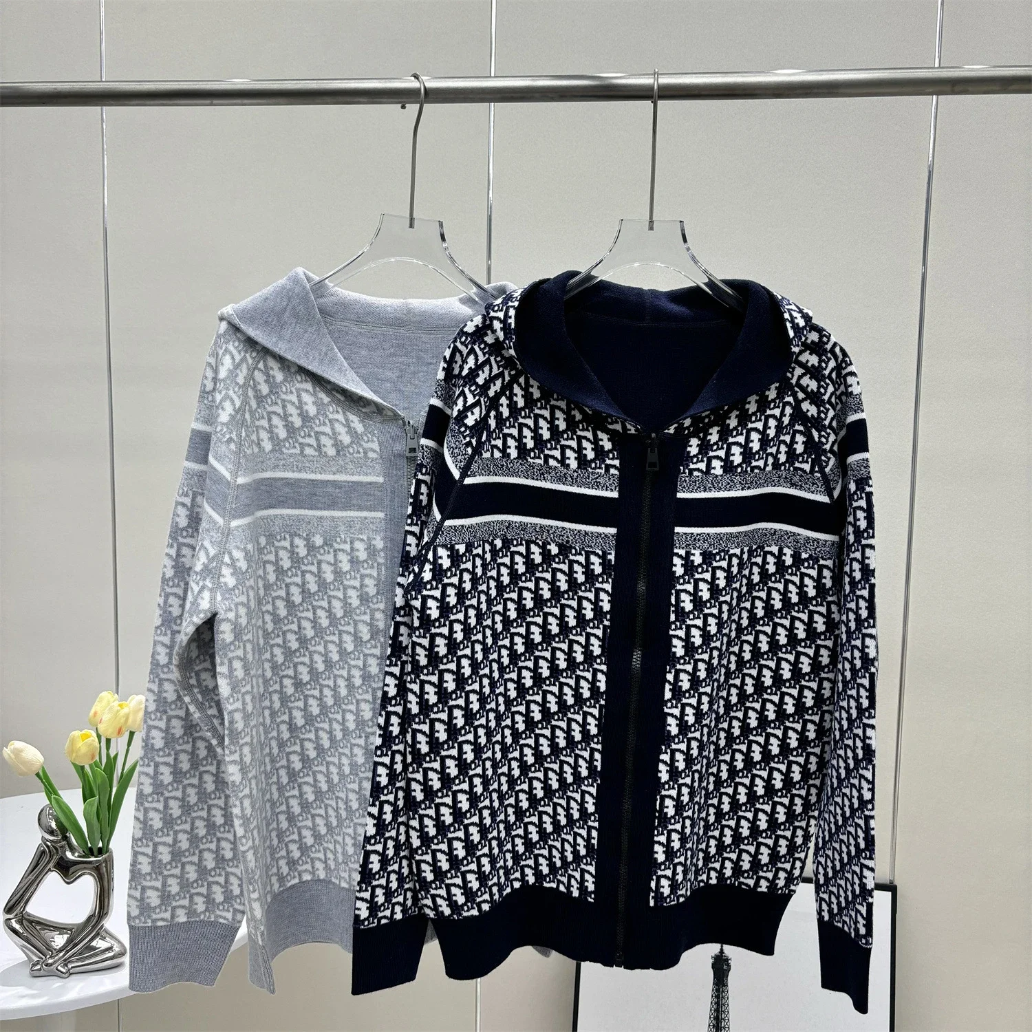 Dior Oblique Hooded Zip-Up Sweater