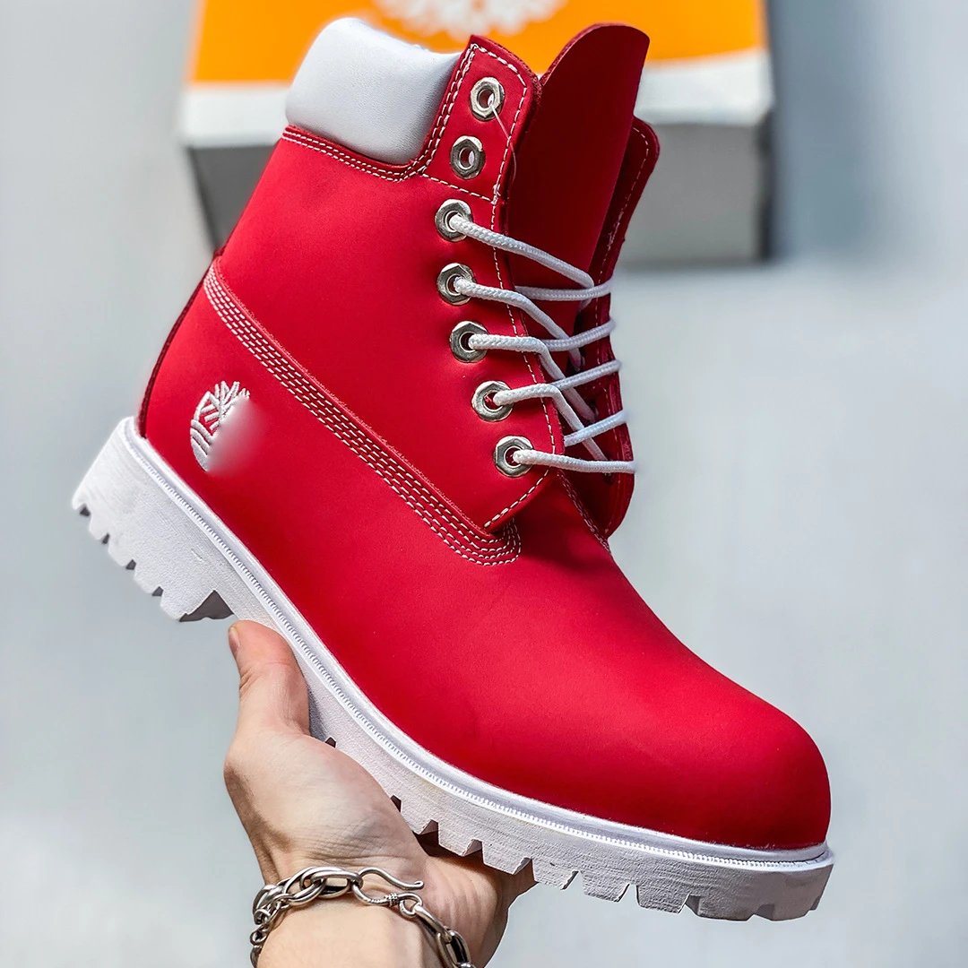 Timberland Boots Lace-Up High-Top Lug-Sole — Tianbolen – White and Red