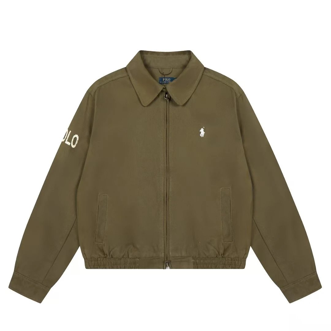 Polo Ralph Lauren Jackets Reversible Plaid-Lined Zip Jacket — Embroidered armband, olive green