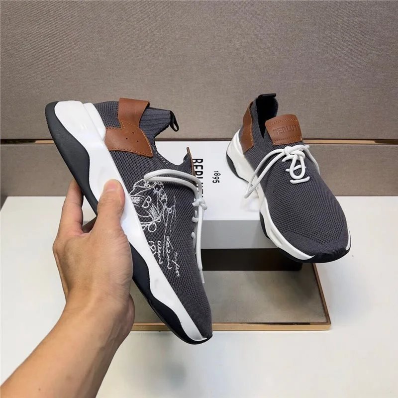 Berluti Sneakers Knit sock with leather heel panels — Style 1