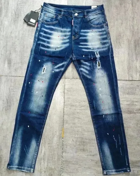 Dsquared2 Paint-Splatter Distressed Slim Fit Blue Jeans - 1