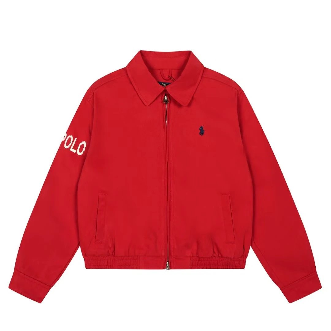 Polo Ralph Lauren Jackets Reversible Plaid-Lined Zip Jacket — Embroidered armband, red