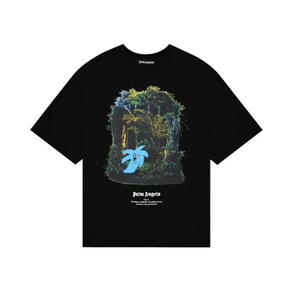 Palm Angels Jungle Print Black T-Shirt - 1