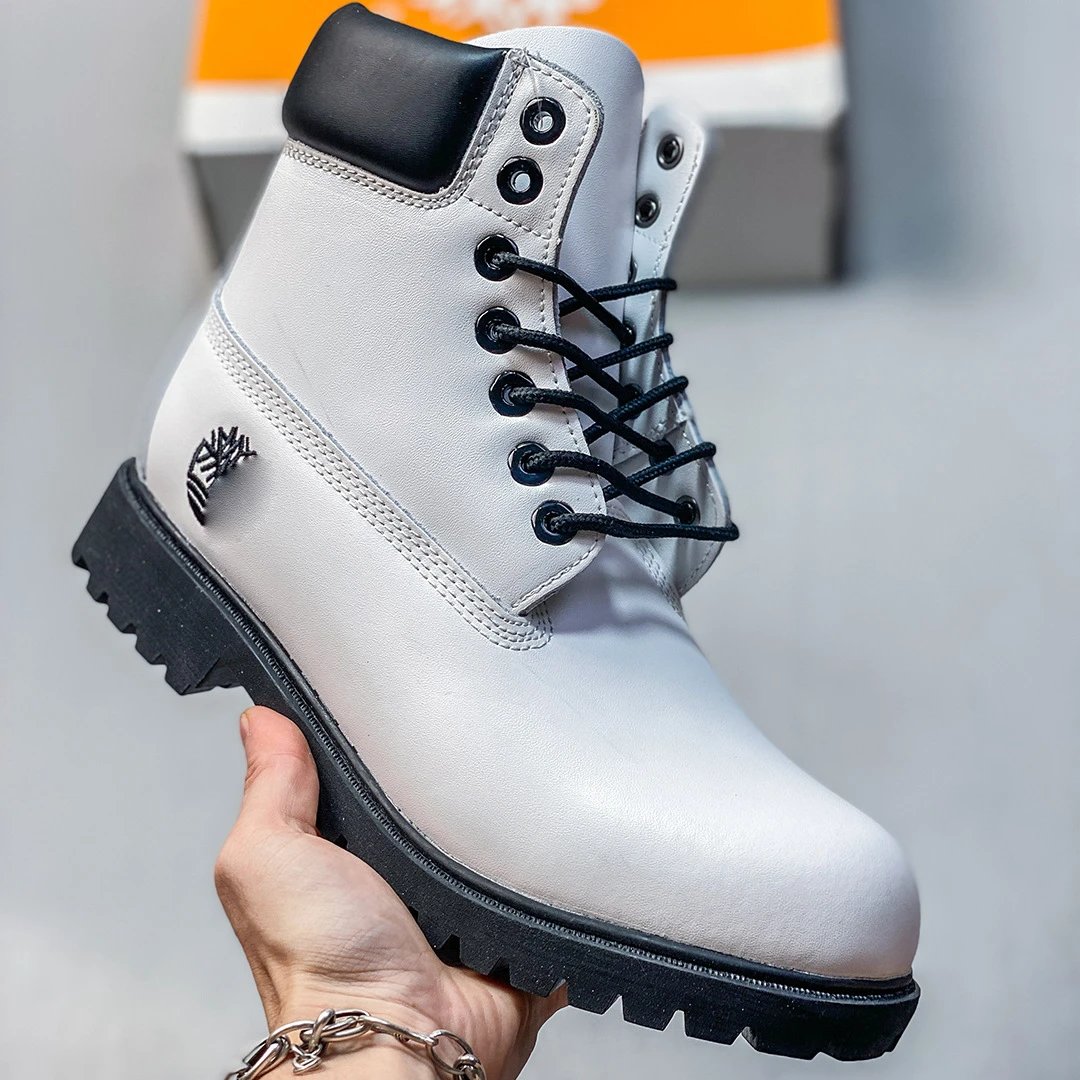 Timberland Boots Lace-Up High-Top Lug-Sole — Tianbolen – White and Black