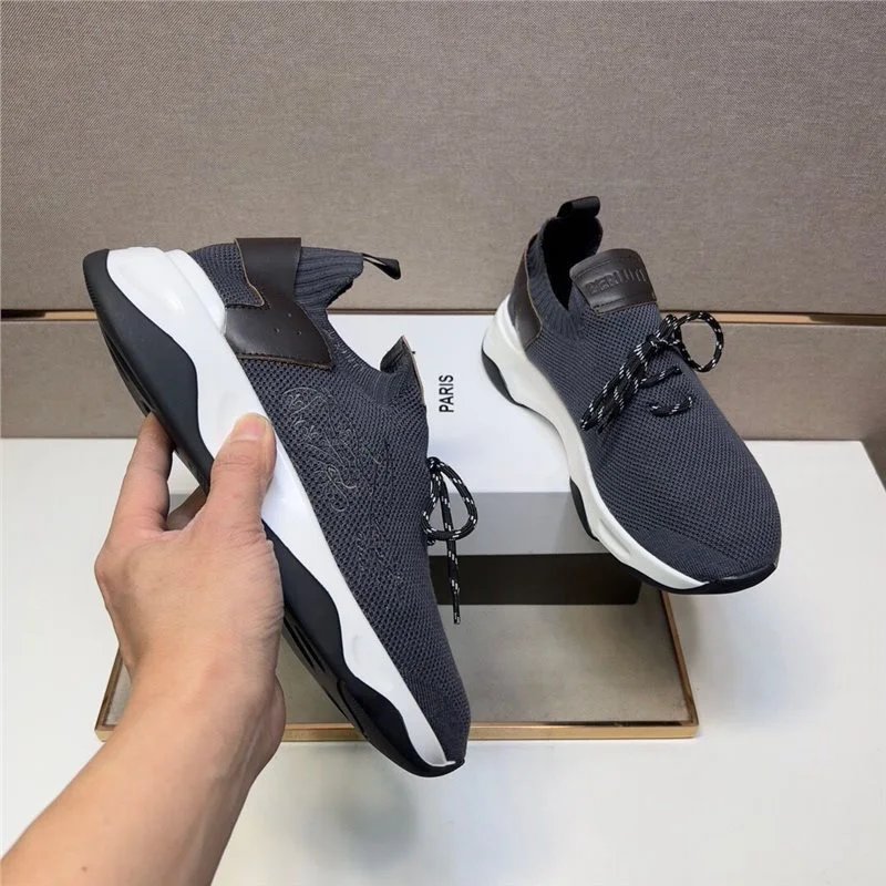 Berluti Sneakers Knit sock with leather heel panels — Style 3