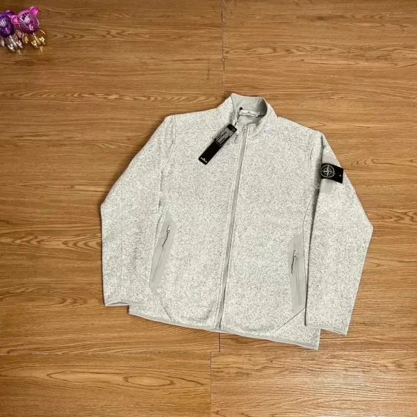 Stone Island Fleece Jacket Light Gray Speckled Outerwear - 1