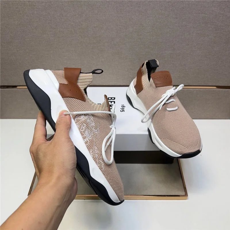Berluti Sneakers Knit sock with leather heel panels — Style 2
