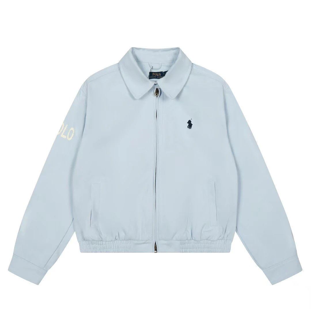 Polo Ralph Lauren Jackets Reversible Plaid-Lined Zip Jacket — Light blue embroidered armband