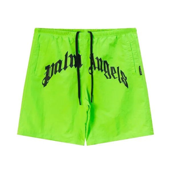 Palm Angels Logo Print Neon Green Swim Shorts - 1