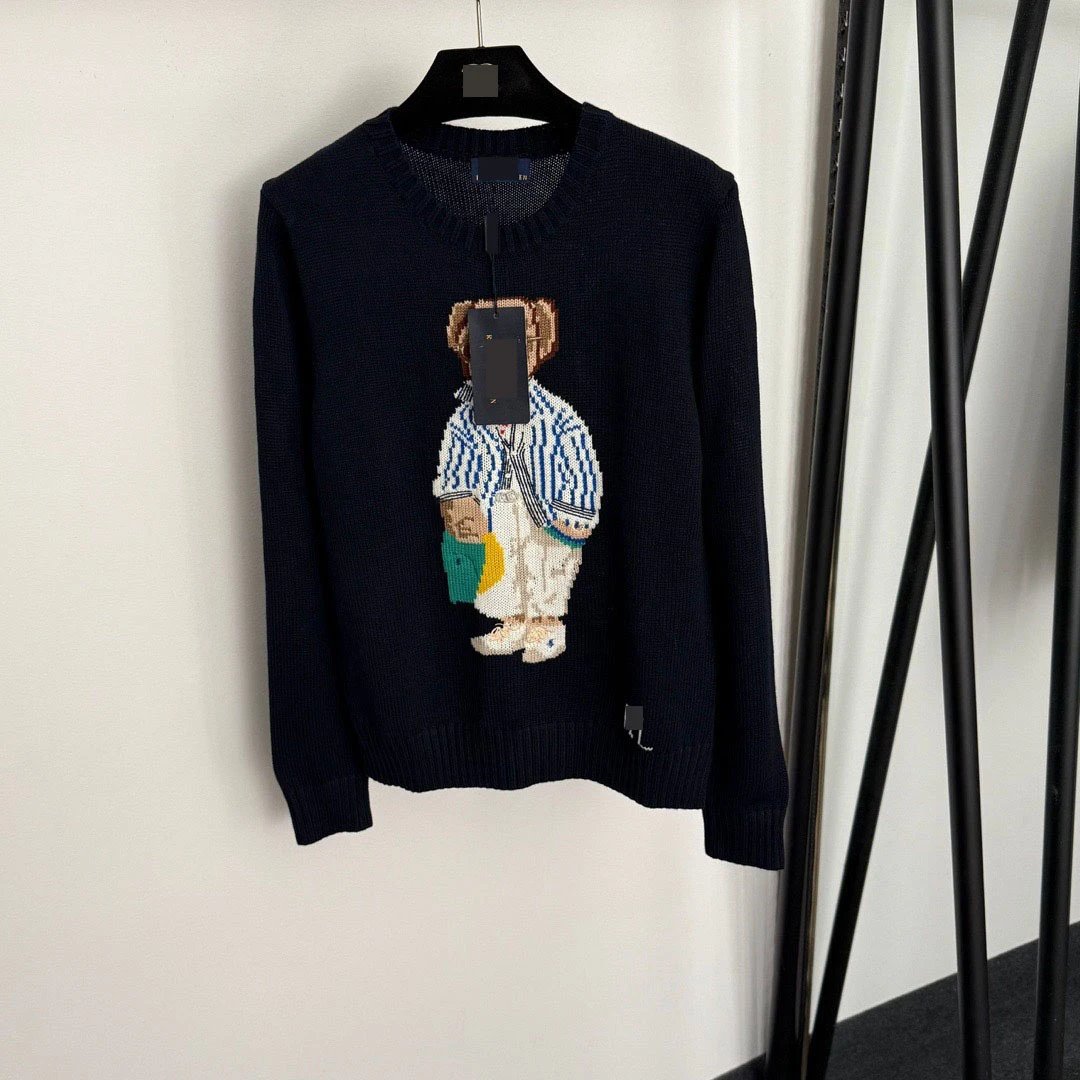 Unbranded Knitwear Crewneck knit sweater with bear motif — Dark blue 2