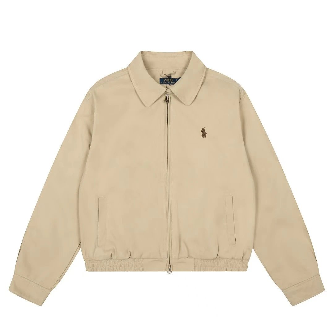 Polo Ralph Lauren Jackets Reversible Plaid-Lined Zip Jacket — Khaki embroidered armband