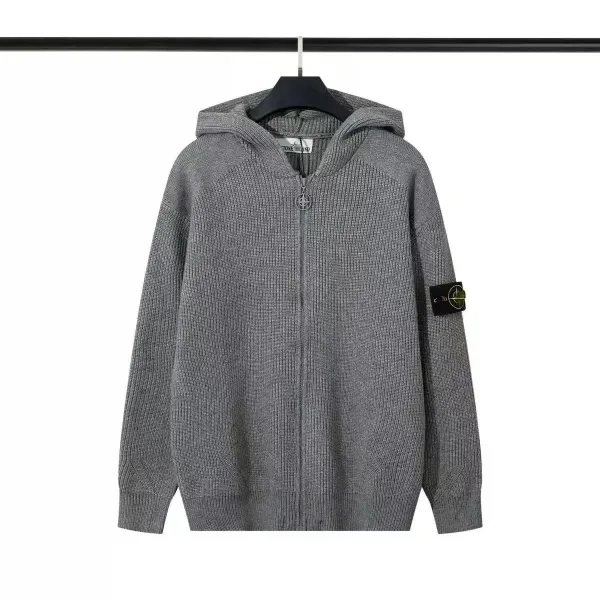 Stone Island Ribbed Zip-Up Hoodie Gray - 1