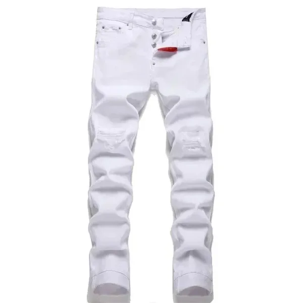 White Distressed Slim Fit Jeans - 1