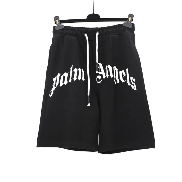 Palm Angels Gothic Logo Black Sweatshorts - 1