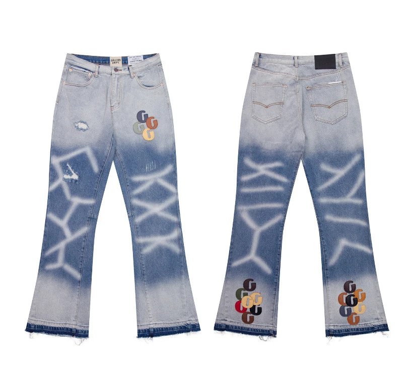 Gallery Dept. Jeans Flared with distressed and patchwork designs — 640 wash water blue
